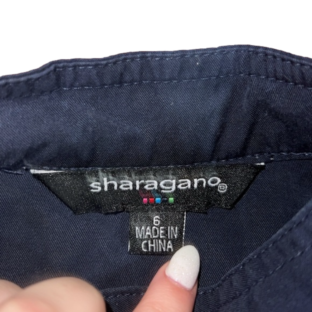 Navy Blue Button Down Sharagano Collared Dress - image 4